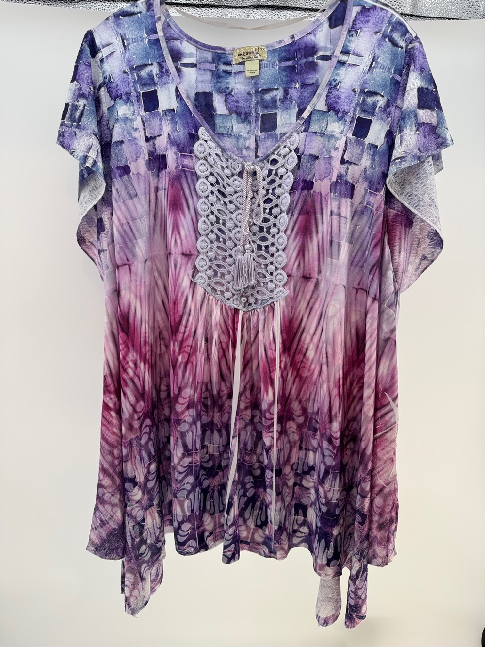 ONE WORLD Purple and Pink Ombre Crochet-Front Tunic